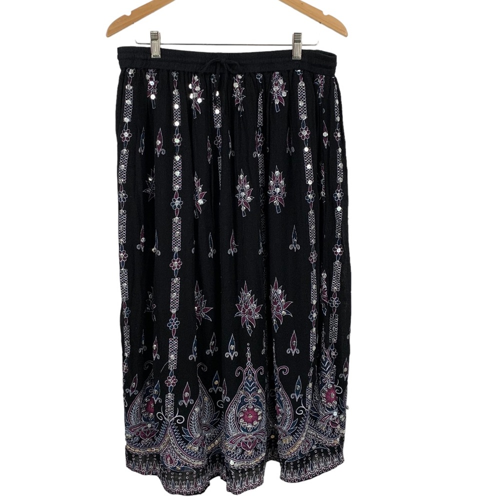 Black Sequin Embellished Midi Skirt
